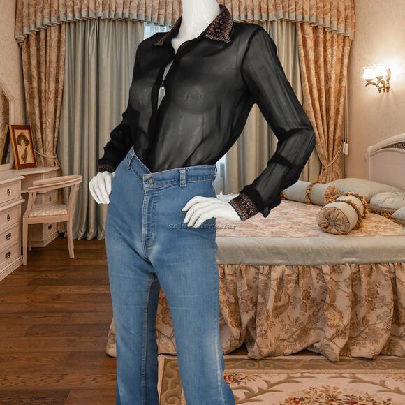 Chan Luu Sheer Sequin Embroidered Blouse XS - Picture 16 of 16